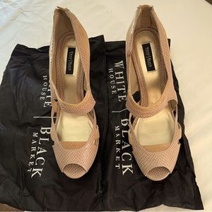 WHBM size 10 Tan high heel peep toe sandals